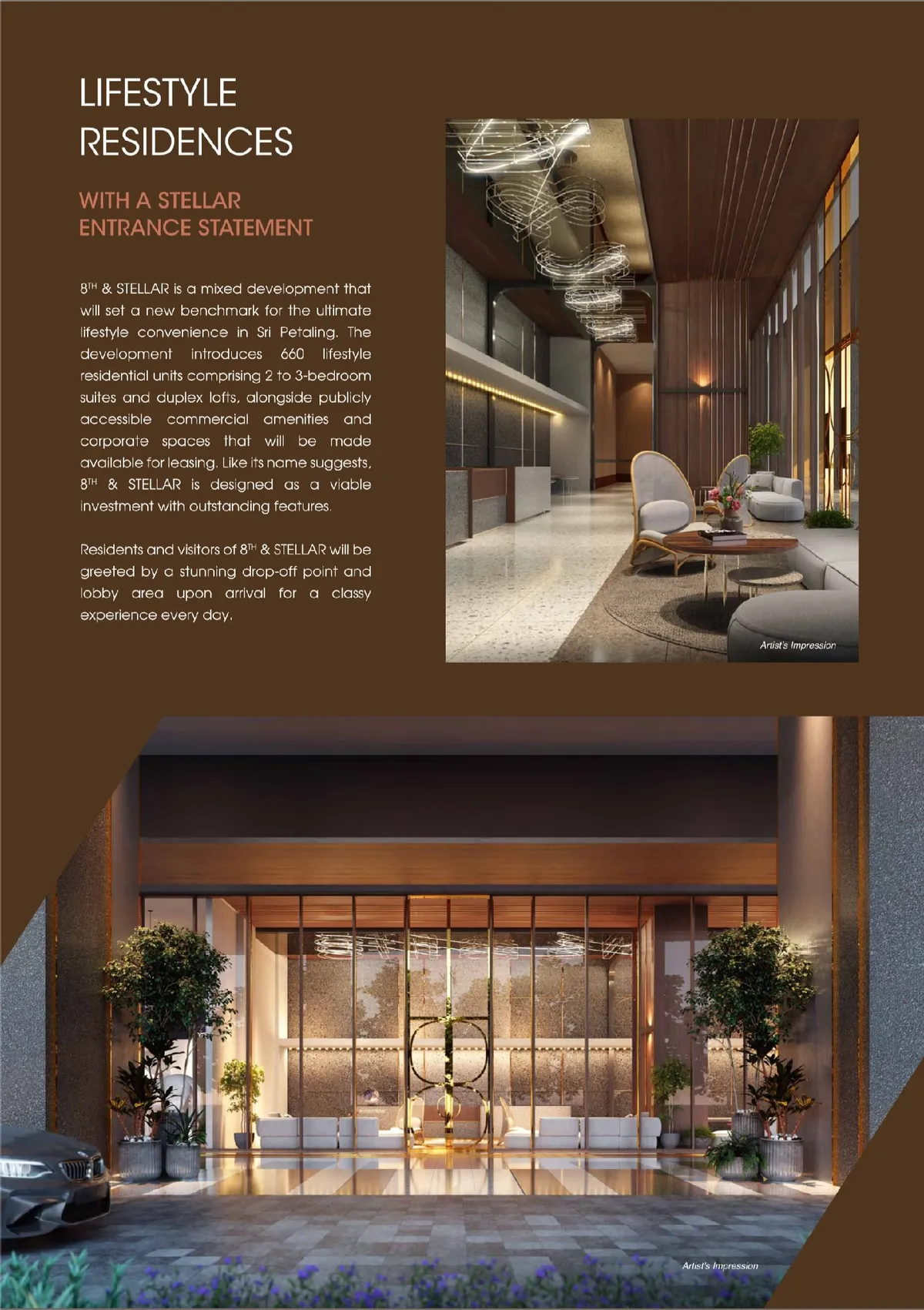 8th & Stellar brochure page, lifestyle residences spread